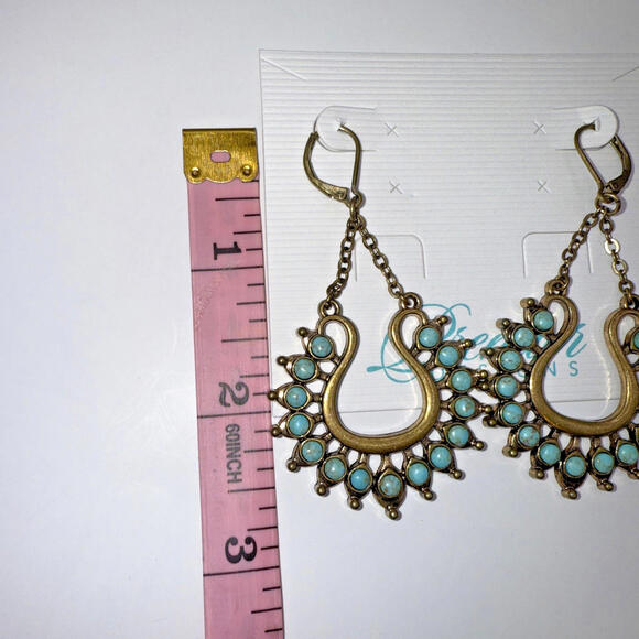 Premier Designs Dangle Gold And Blue Stone Pierced Earrings Cowgirl New - Picture 3 of 4